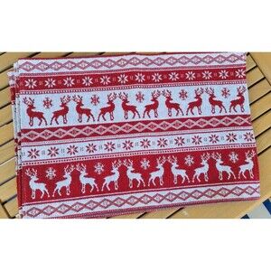 Set of 4 Nicole Rectangle Red Reindeer Christmas Placemats New